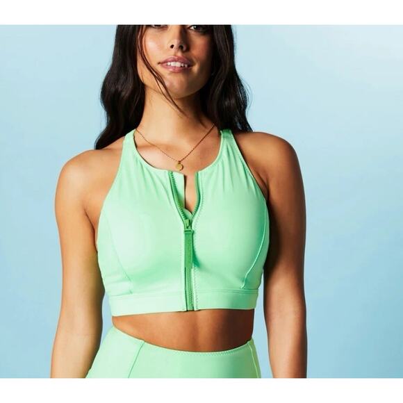 Fabletics Zip-Front Racerback Swim Top (Size M) -Sugared Lime/Hyper Turf - Picture 1 of 12